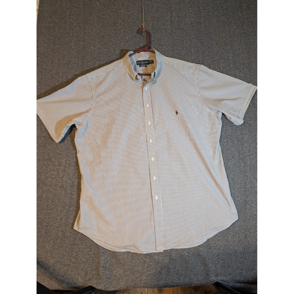 Ralph Lauren‎ Shirt Men's button down 2XLT Gray striped pony logo short sleeve